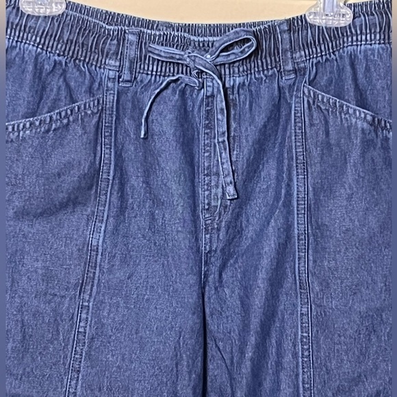 Erika Y2K blue drawstring elastic waist button on legs capri jeans Sz PL - Picture 4 of 6